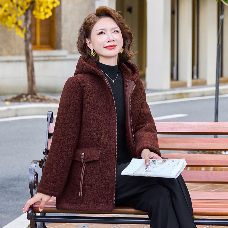 Women's Winter Fleece-Lined Loose-Fit Coat: Thick, Warm, Hooded Coat for Middle-Aged and Elderly Women
