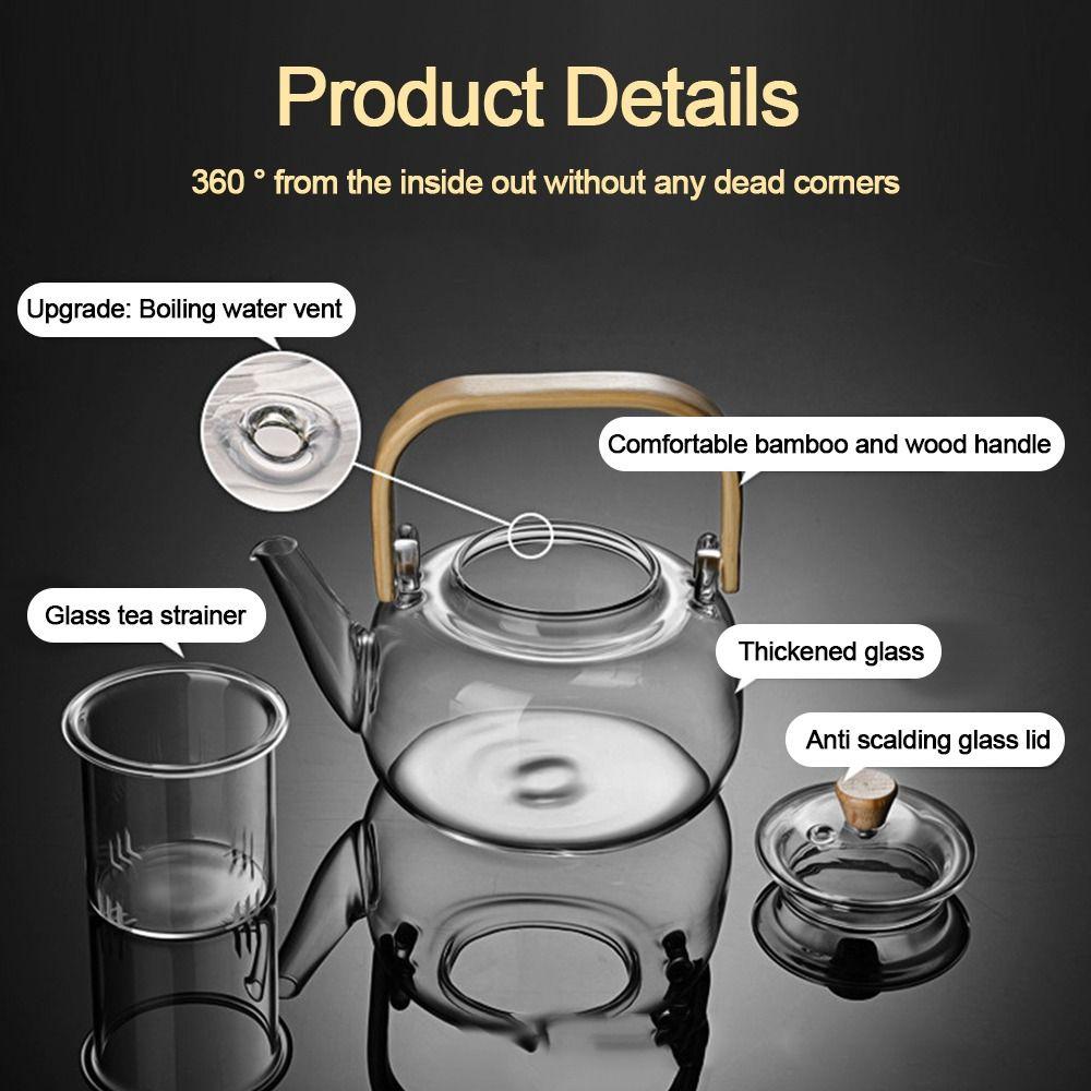 Wood Handle Clear Teapot With Filter Tea Pot New Boiling teapot  Home Office