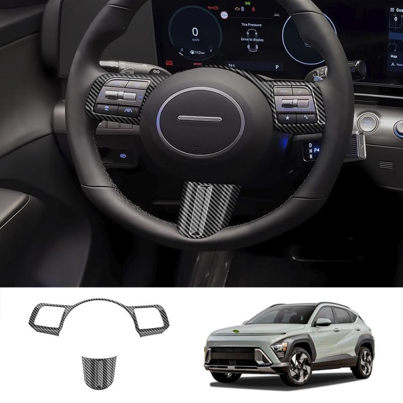 For Hyundai KONA 2024 2025 ABS CarbonFiber look Car Steering Wheel Trim direction Control Button Frame Cover Styling Accessories