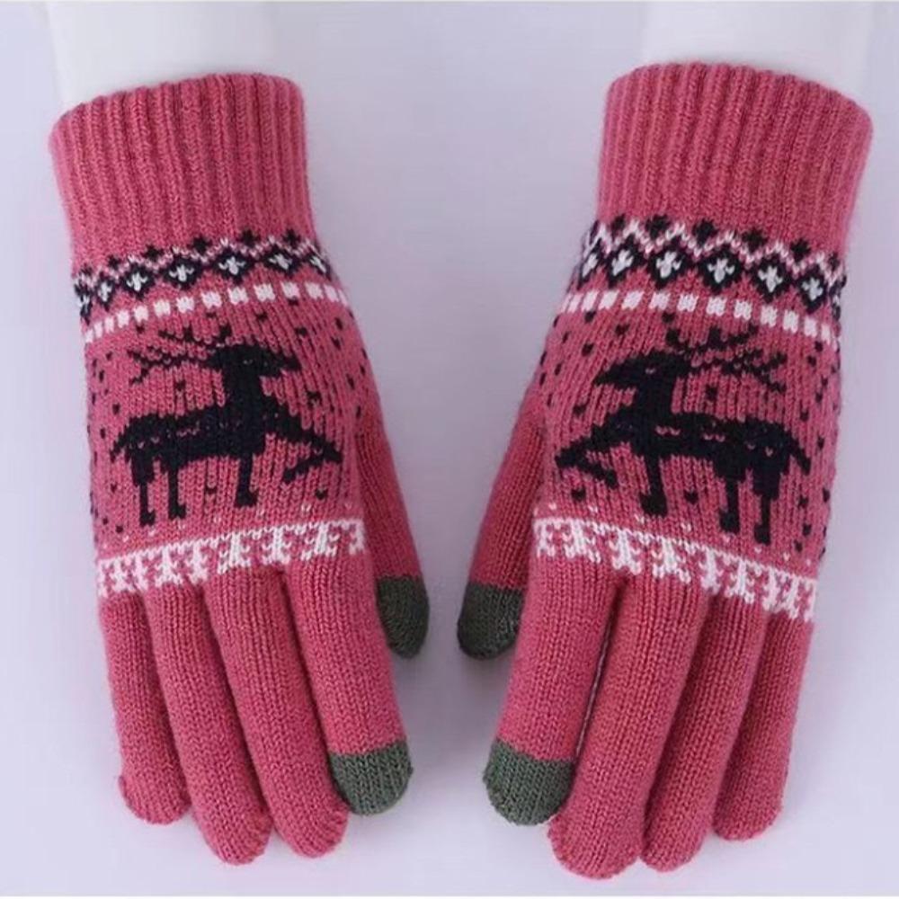 Touch Screen Winter Knitted Gloves Knitted Deer Full Finger Mittens Durable Riding Gloves  Outdoor