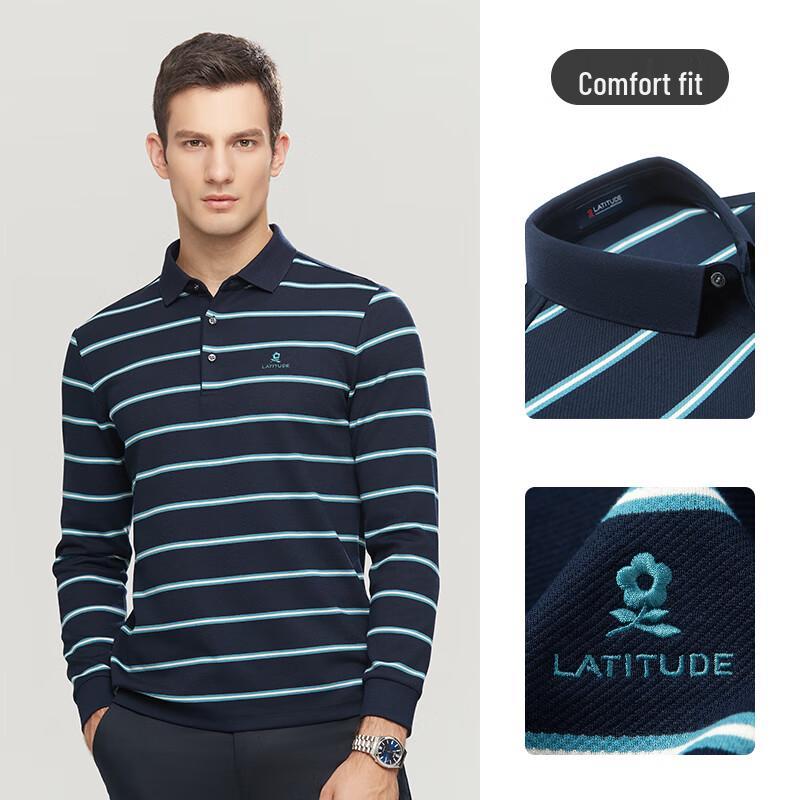 MONTAGUT Men's Striped Long-Sleeve Polo Shirt
