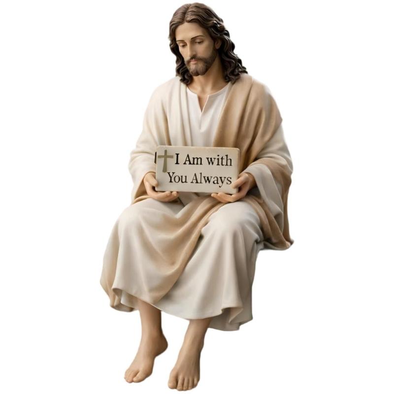 

Sitting Marys/Jesuses Christ Statue with Sayings Sign Resin Desk Companion Figurines Religious Ornament Gift
