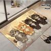 Cute Cat Pattern Bathroom Floor Mat, Velvet Fabric, Non-slip and Water Absorption