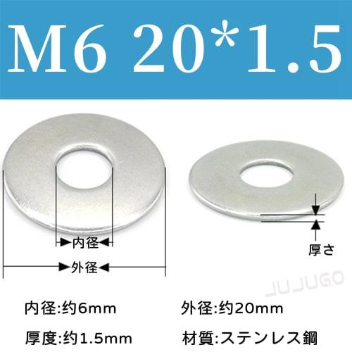 JUJUGO Stainless Steel Washers, M6, Flat Washers, Pack of 30 (20mm Outer Diameter, 1.5mm Thickness), 304 Stainless Steel