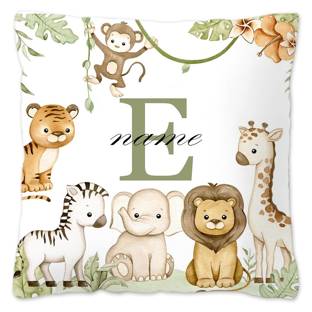 Animal with Name Pillow Case Personalized Pillow Dust Cover Bedroom Kids Wild Party Decoration Pillowcase Birthday Children Gift