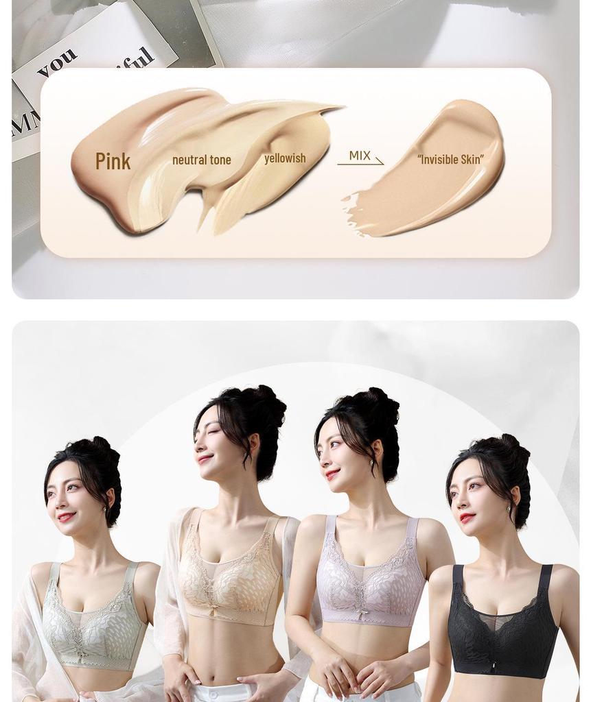 Adjustable Wire-Free Push-Up Lace Minimizer Bandeau Bra with Anti-Sagging Side Support