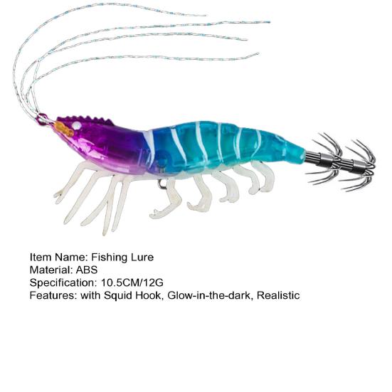 Luminous Shrimp Bait with Squid Jig Hook Realistic Bionic Artificial