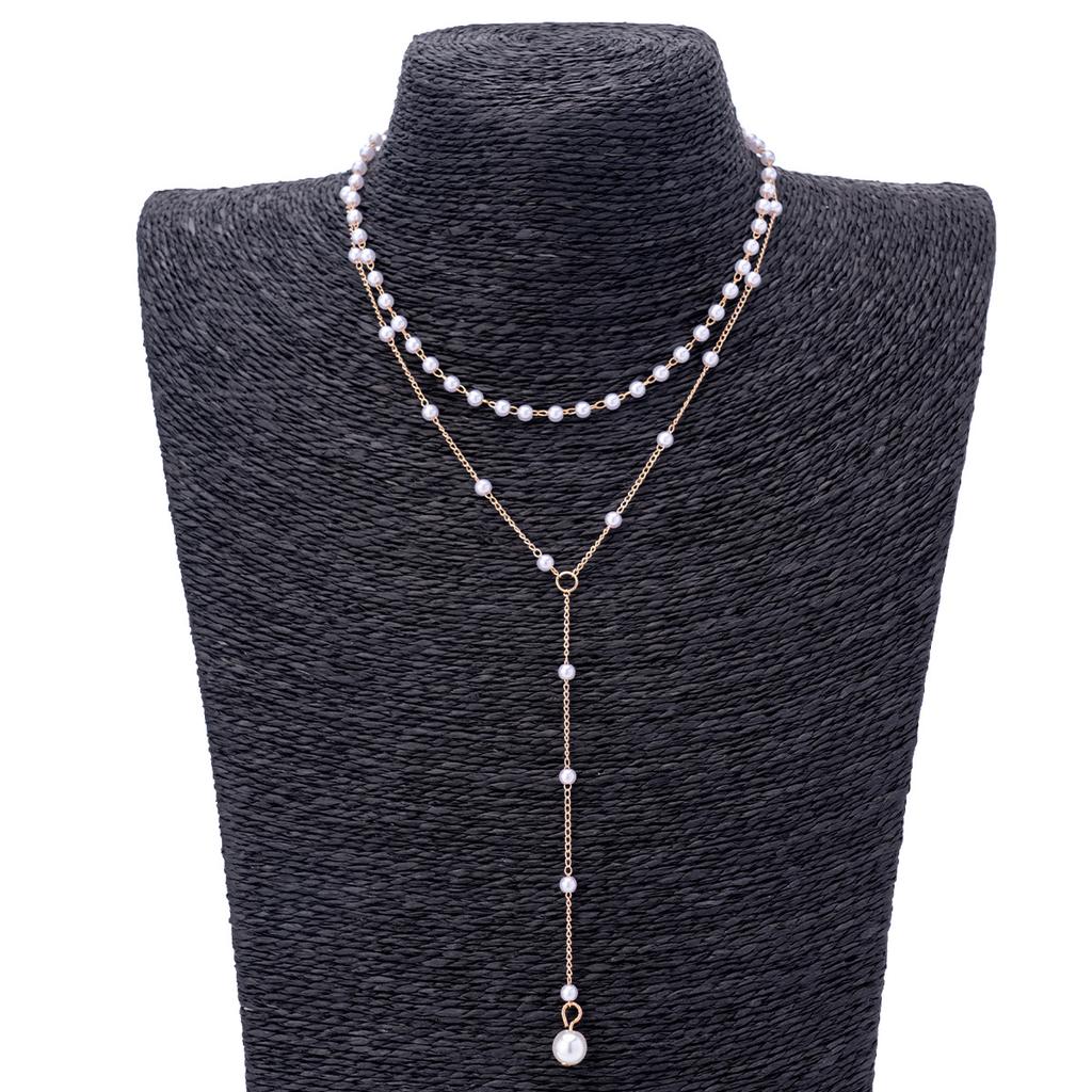 1 Piece Retro Elegant Double-Layer Fake Pearl Tassel Necklace, Versatile Accessory For Daily Parties, Commuting, And All Seasons