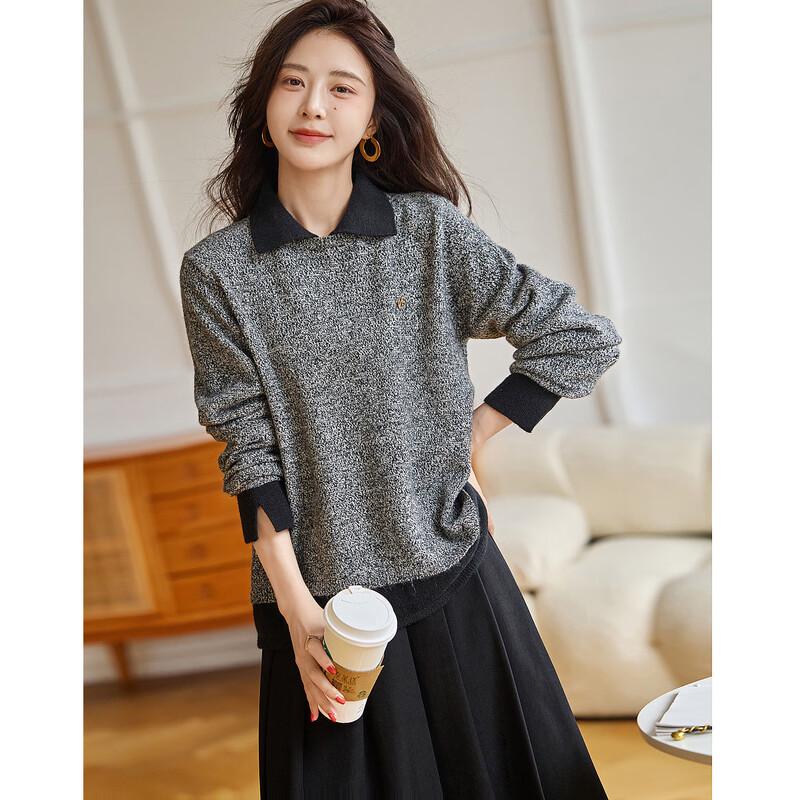 Demana Women's Winter Faux Two-Piece Color-Block Knitted Sweater