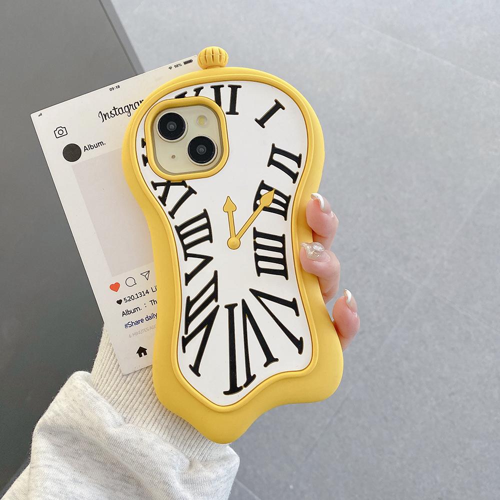Funny Cartoon 3D Clock Phone Case For iPhone 16 Pro Max 15 14 13 12 Pro Max 11 Anti Fall Soft Silicone Cover