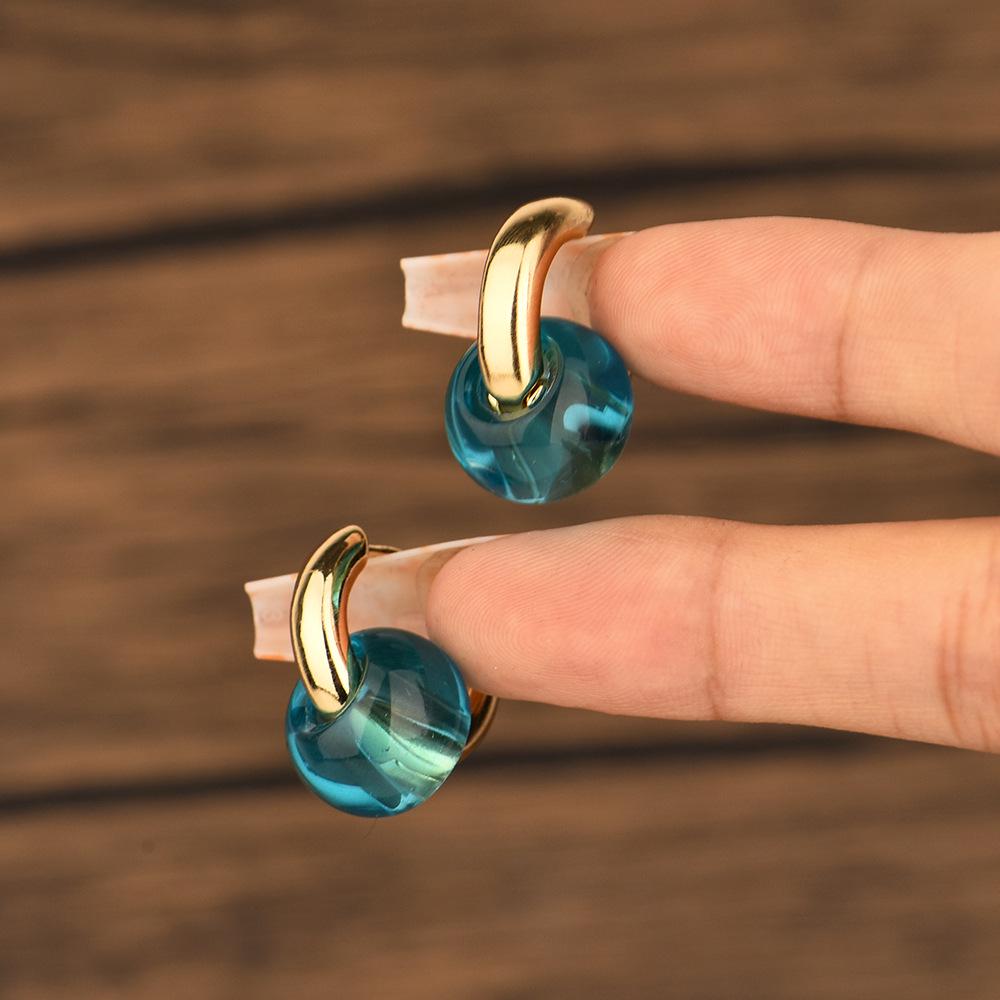 

Yida Multicolor Glass Gem Copper Hoop Earrings - Trendy European & American Design
