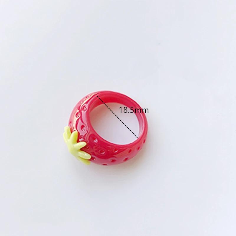 

Japanese and Korean Sweet Strawberry Fruit Rings Hand-painted Color-blocking U-shaped Tooth Shape Ring Jewelry and Crafts