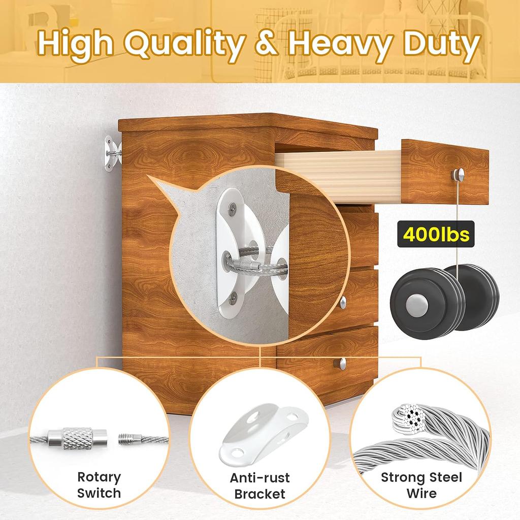 Furniture Anchors (10 Pack) for Baby Proofing, Furniture Straps Anti Tip Furniture Anchor Securing 400 lbs/Keep Baby Pet Safety from Falling Furniture