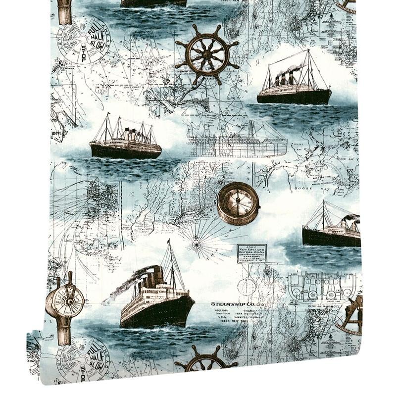 

HaoHome Самоклеящиеся обои Средиземноморский парусный спорт Детские водонепроницаемые обои Студенческое общежитие Наклейка для стола и шкафа 1mx45cm