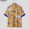 INCERUN Two Pieces Sets Men Short Sleeve Cartoon Print Shirts Pants Casual Loose Outfits