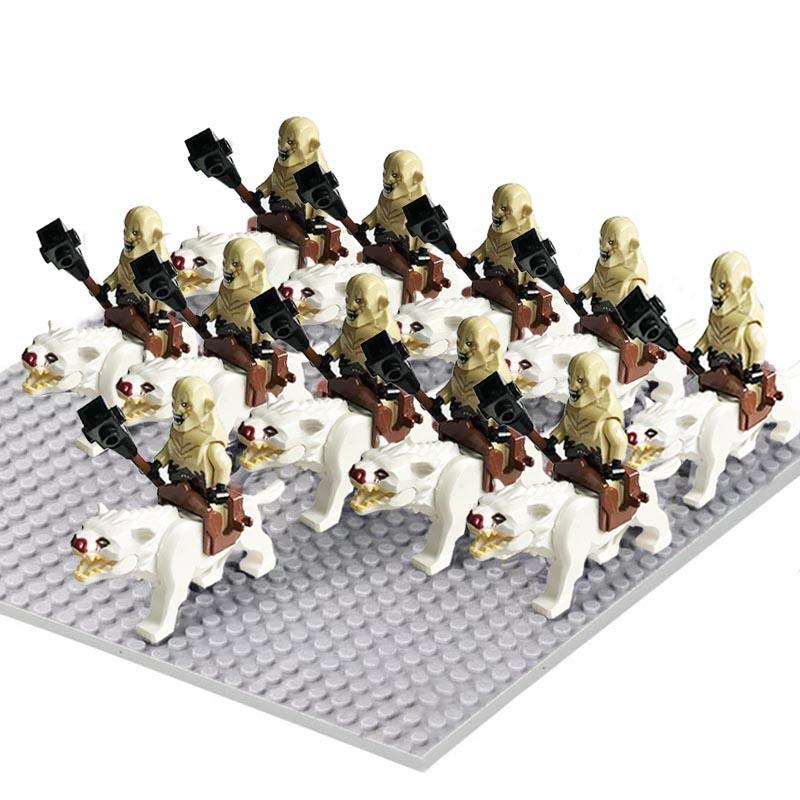 MOC Medieval Uruk-hai Orc Soldiers Raider Vargr Wolf Mount Knights Mini Figurine Building Block Set Educational Toy for Kids