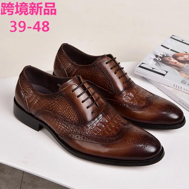 Fashion Men Casual Shoes Brock Oxford Retro Crocodile Leather Men Formal Spring and Autumn 2025 New 's for