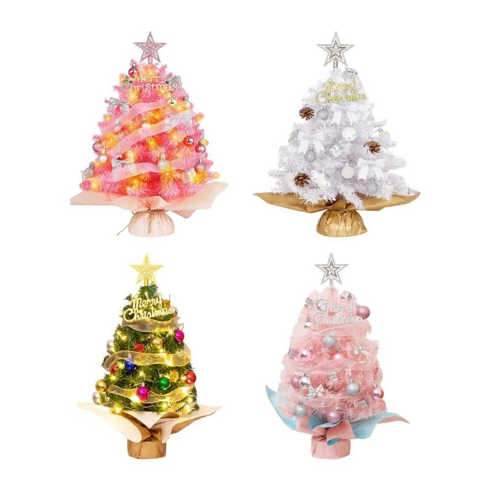 Festive Decor Artificial Mini Christmas Tree Colorful with Star Tree Desktop Ornaments with Lights Christmas Tree Model New Year