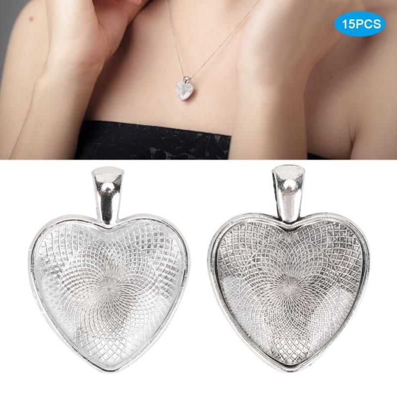 60pcs Pendant Trays Heart Shaped Pendant Setting Cabochon Base Setting With Glass Cabochon