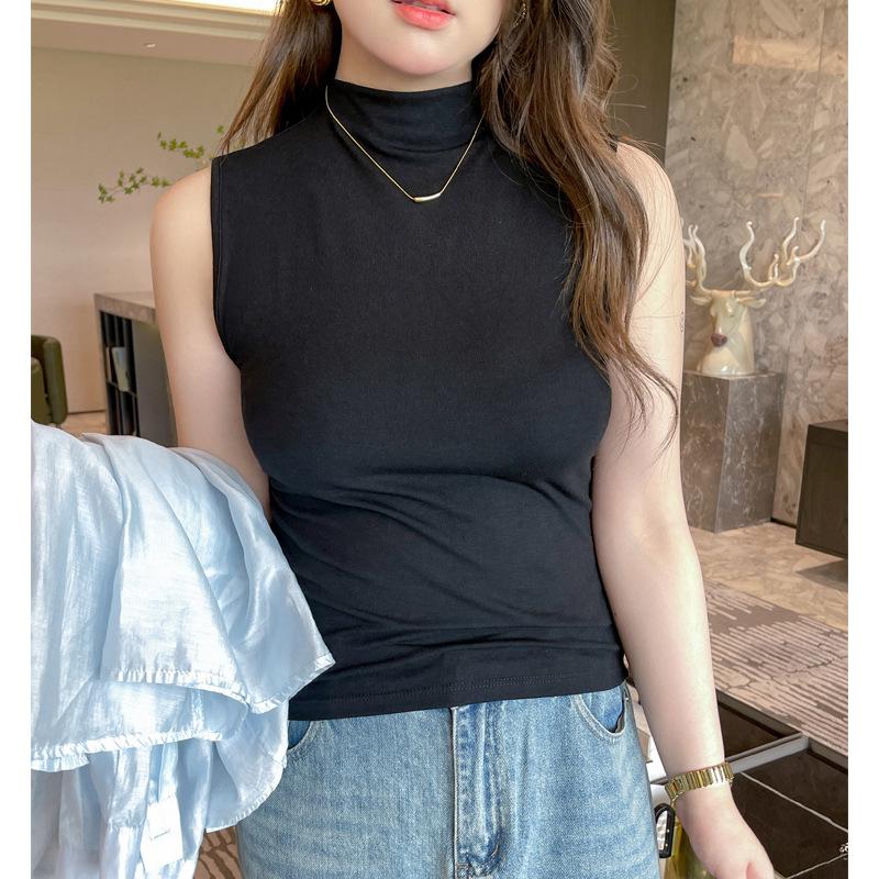 

Новый однотонный топ большого размера без рукавов для женщин из модала, полуводолазка, нижняя рубашка с летней узкой футболкой на правом плече 3XL