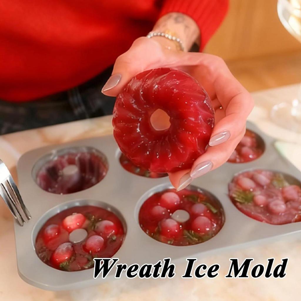 6 Cavity Silicone Mold Reusable Wreath Ice Cubes Tray for Birthday Christmas Chocolate Cake Party Supplies Baking DIY Craft