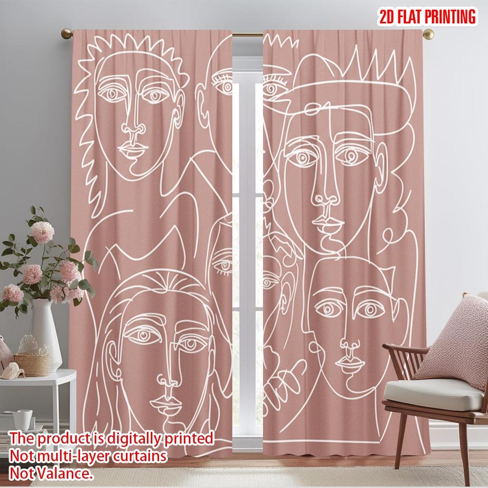 

2pcs 2D flat printing Drapes Cubist Faces 100% Polyester Fabric Without Electricity 0 Use for All Occasions 52.50×116.00 CM 2pcs