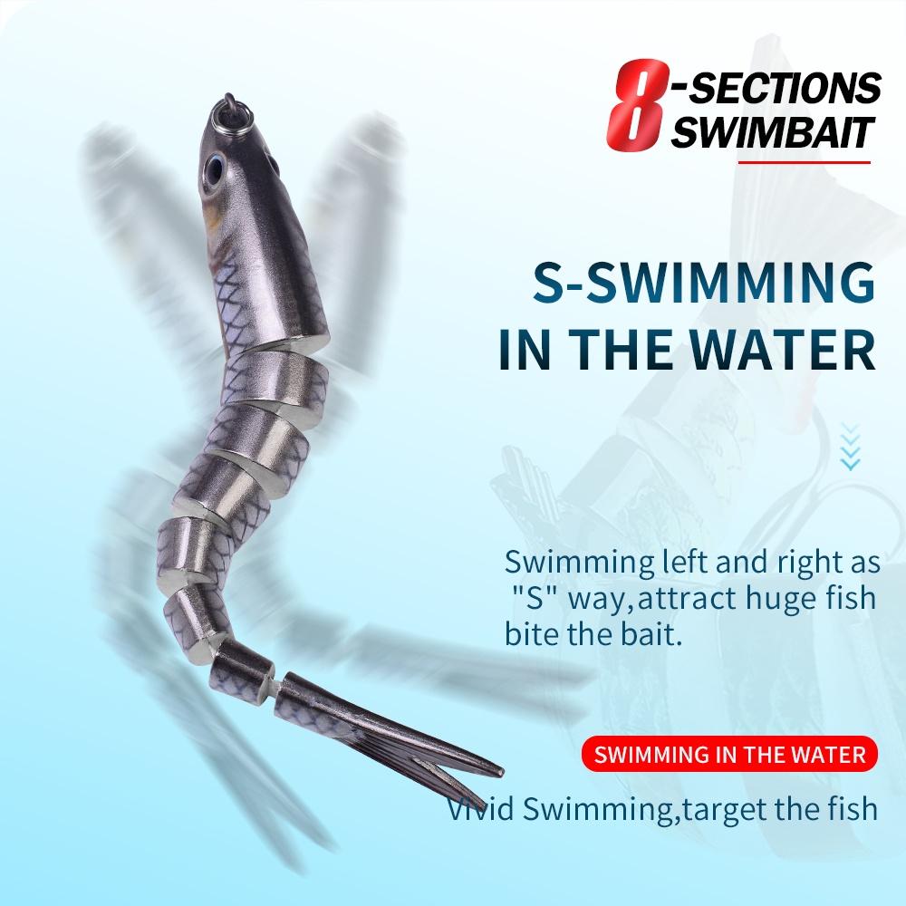 1PC [Ready Stock] 8 Sections Fishing Lure 13.5cm/19g 10cm/15.5g Jointed Swimbait Sinking Trout Wobbler Bait 6# Hook Fishing Tackle