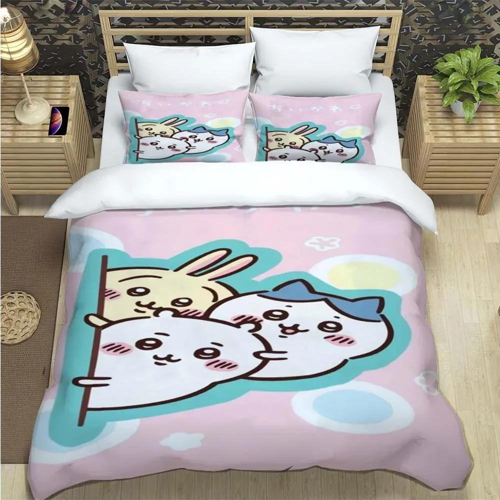 Cartoon Chiikawa Pattern Quilt Cover With Pillowcases 3D Digital Printed Bedding Set Twin Full Queen King Christmas Gift