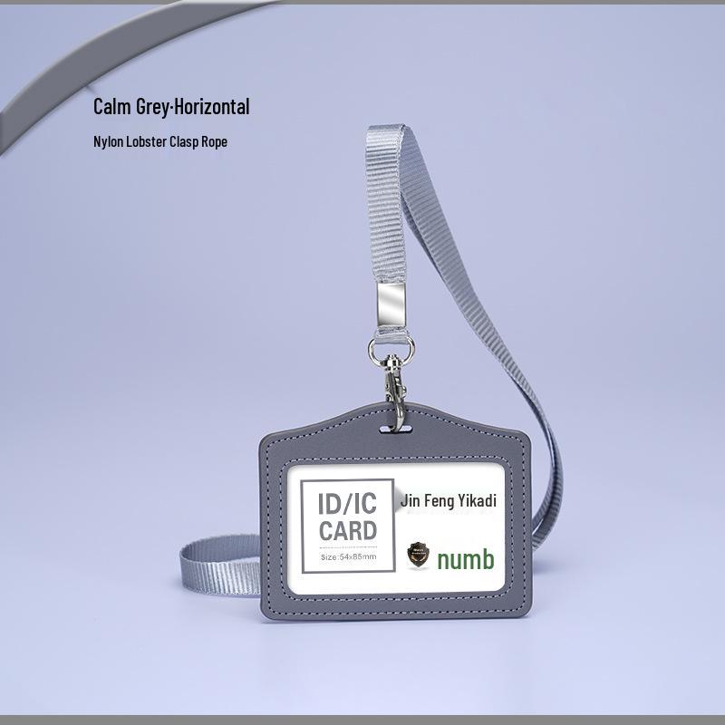 Genuine Leather Cowhide ID Card Holder with Lanyard for Employees and Students