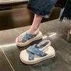 Summer Fashion Comfortable Round-toe Light Roman Beach Sandals Non-slip Thick-soled Sandals for Women Denim Pearl Flip-flops