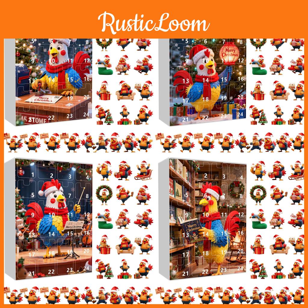Christmas Countdown Box With Chicken Shaped Acrylic Tree Ornaments For Holiday Decor