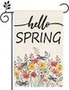 Hello Spring Color Owers Tulip Daisies Garden Ag 12x18 Inch Double Sided for Outside Home Small Burlap Plaid Yard Welcom EEL