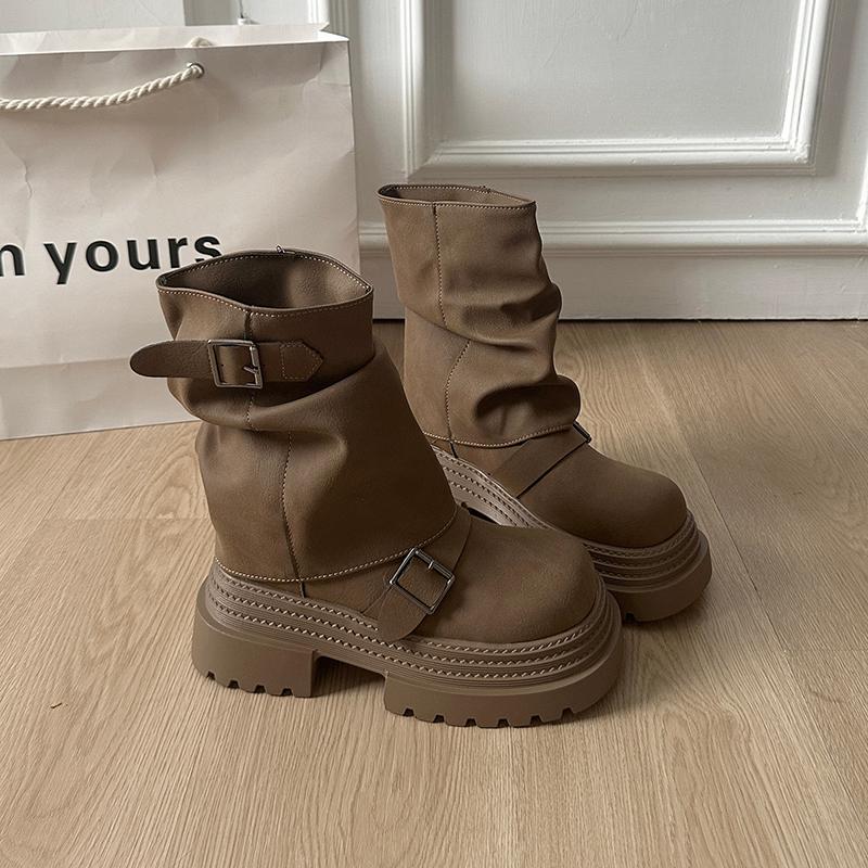 Winter Plateau Absatz Erhöhung Damen Stiefeletten Dicke Absätze Schuhe Weibliche Punk Vintage Kurze Booties Zapatos De Muje