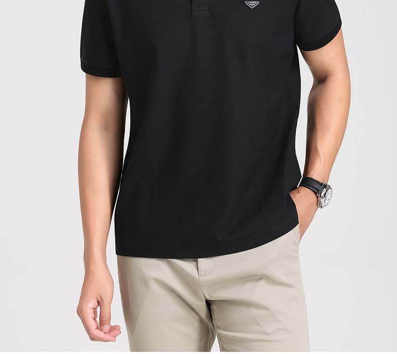Mulberry Silk Blended Langdeng 26 New Breathable Elastic Solid Color Short Sleeve Polo Shirt