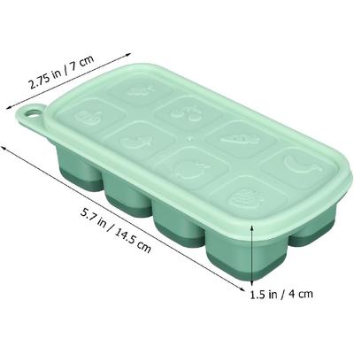 PRETYZOOM Silicone Ice Cube Tray with Lid, Easy Release Freezer Tray for Ice and Food Storage, 8-Cube Green Mold for Freezing Drinks, Juices, and
