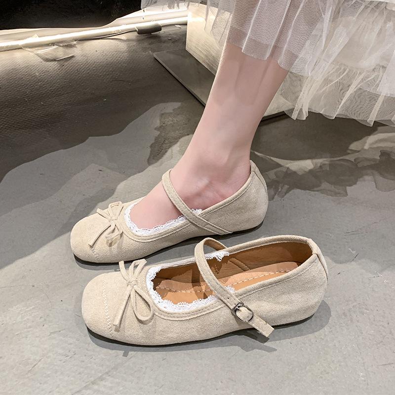 Französische Mary Jane Schuhe Damen 2025 Frühling und Herbst mit Rock Innenhöhenerhöhung Ballerinas weiche Sohle Ein-Wort-Schnalle Einzelne Schuhe