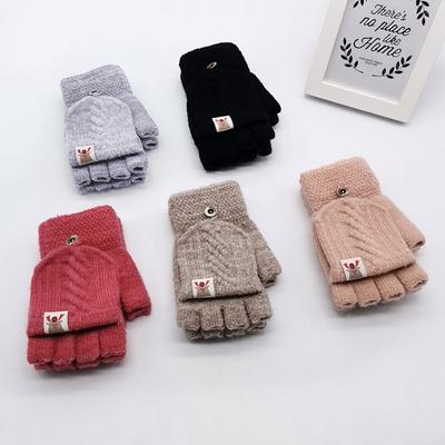 Kids Cartoon Rabbit Knitted Mittens Windproof Thick Velvet Children Ski Gloves