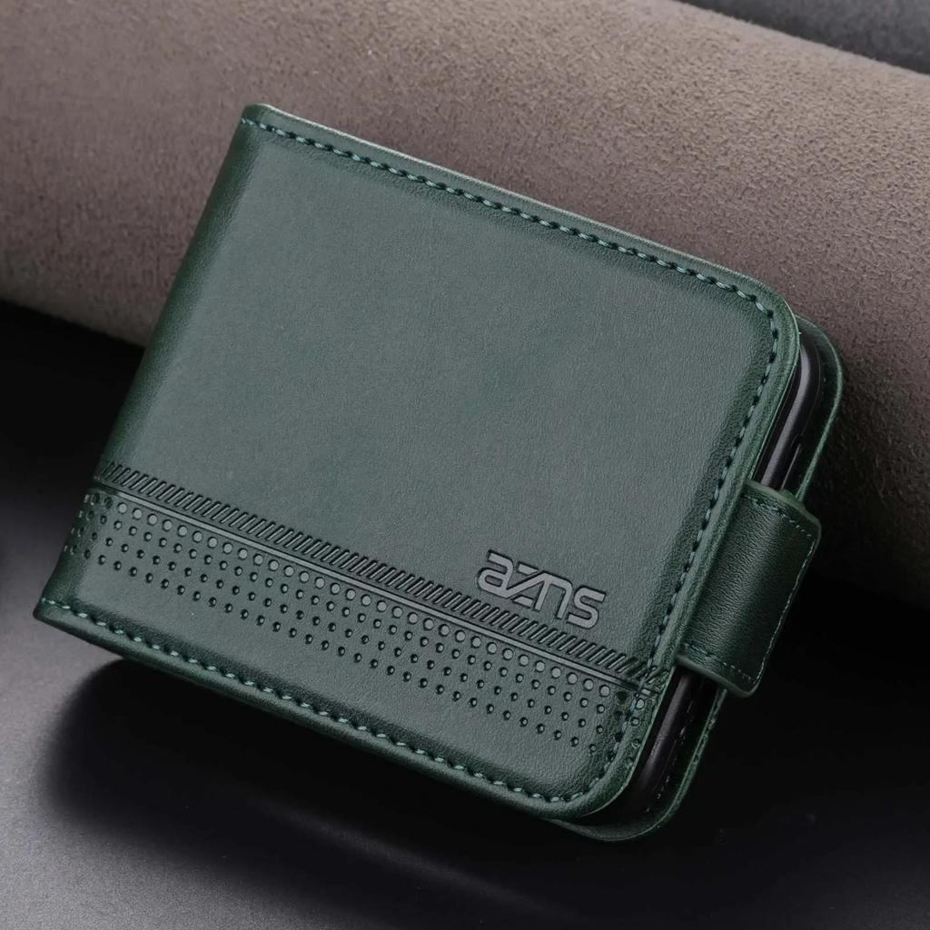 Luxury Business Retro Skin Feel Leather Phone Case For Samsung Galaxy Z Flip 7 6 5 4 3 Card Slot Holder Anti-Drop Protect Cover