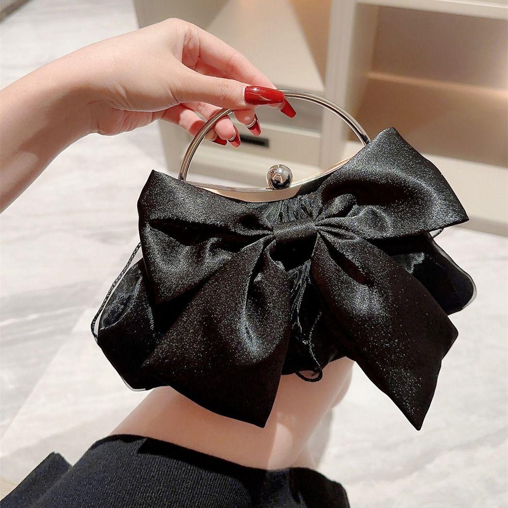 Luxury Gold Bright Silk Bowknot Evening Bag Chain Banquet Clutch Handbags Women Female