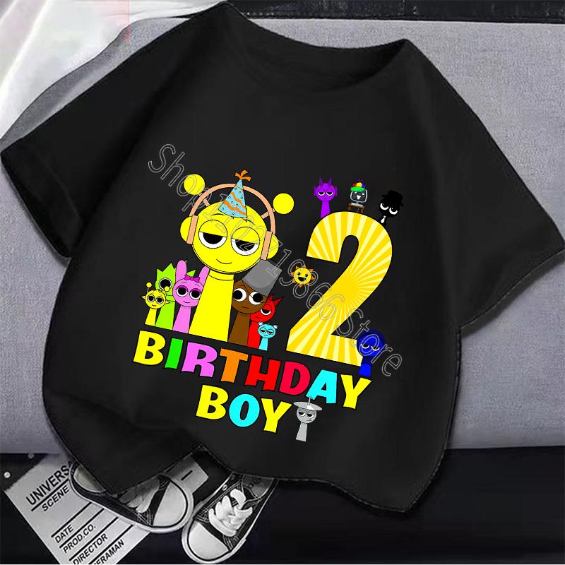 Sprunki Camiseta de Cumpleaños para Niños Niñas de 1 a 9 Años Incredibox Algodón Ropa para Niños Lindo Dibujo Animado Juego Estampado Gráfico Tops Regalo para Fiesta