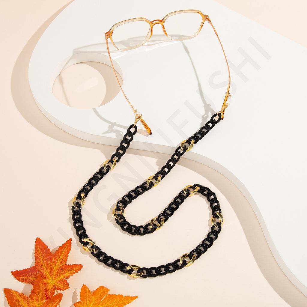 Black cool style acrylic ring buckle glasses chain, women's European and American street anti-lost mask chain mask rope