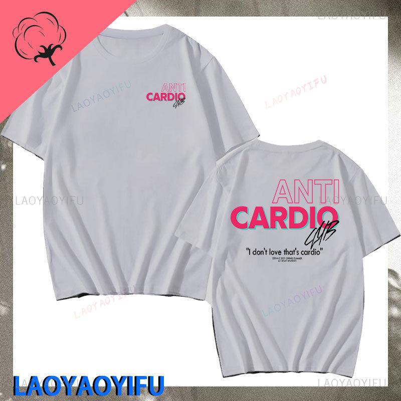 ANTI CARDIO Casual Short Sleeves Cotton Man T Shirt Gym Fitness Male Training Workout Printed Tees Top New Fashion Womam Clothes
