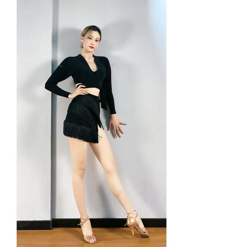 Gonna da Danza Latina da Donna con Frange, Vestibilità aderente, Spacco laterale, Gonna da Allenamento per Danza