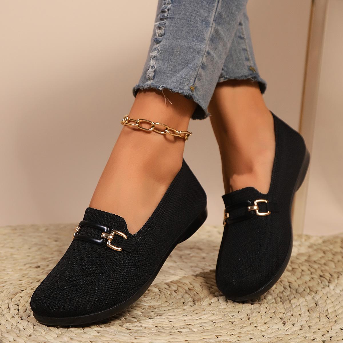 

Модные женские мокасины на плоской подошве, повседневные удобные туфли для ходьбы с неглубоким носком, осень 2024, новая модная мода 39 чёрный