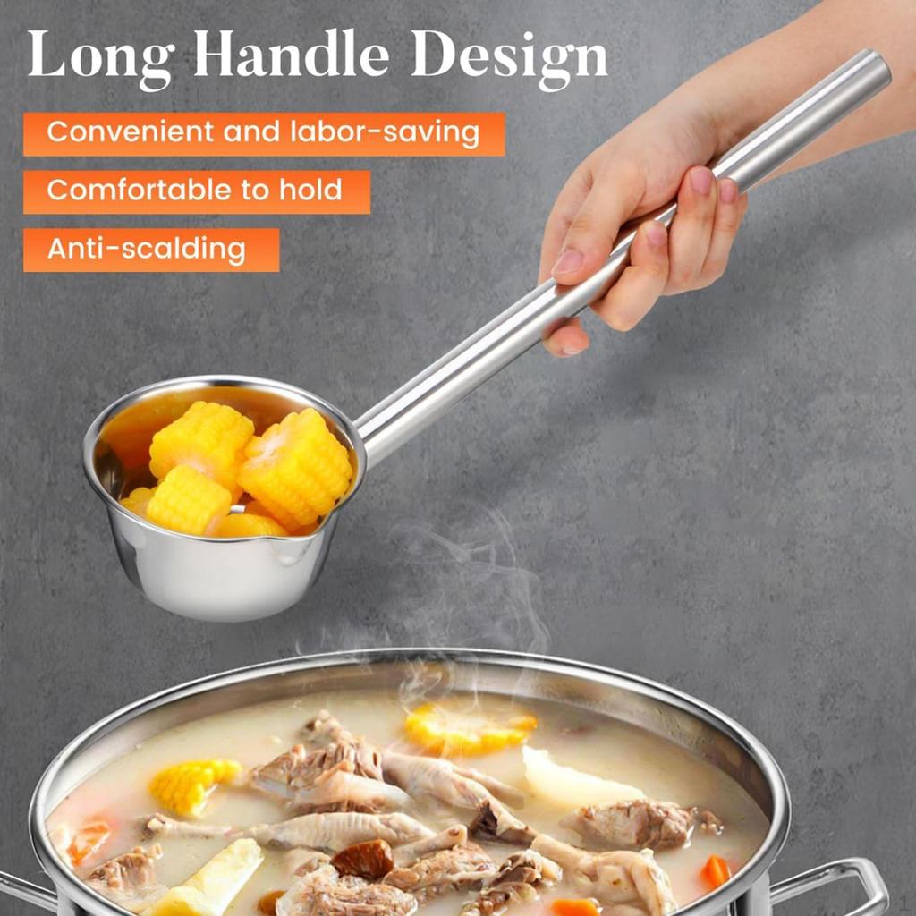 Stainless Steel Water Ladle Cup Easy To Clean Long Handled with Spout Spoon Dipper for Bath Rinse