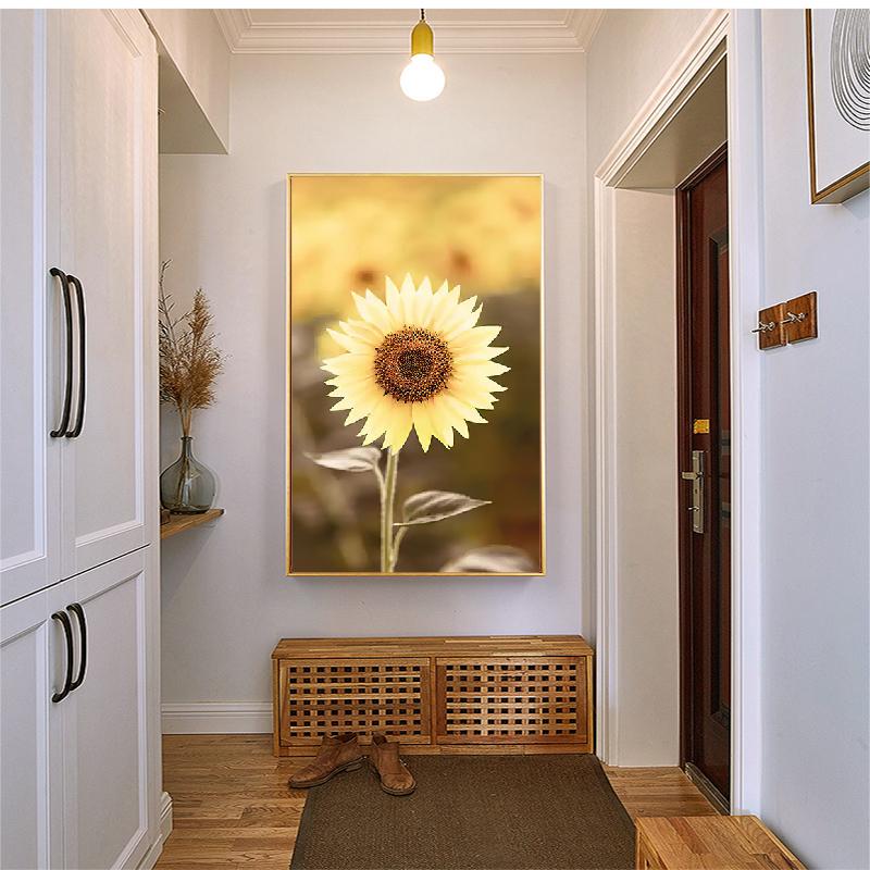 Nordic Landschaft Feld Mädchen Sonnenblume Baum Blume Schmetterling Drucken Poster Leinwand Malerei Wand Kunst Bilder Für Wohnzimmer Dekor