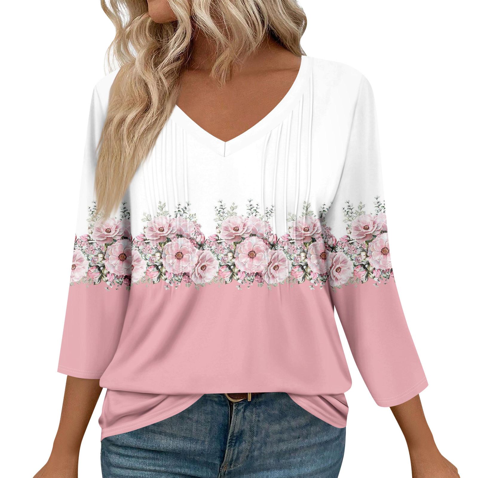 

Женская мода повседневные топы с рукавом 3/4 плиссированные модные топы футболки S розовый