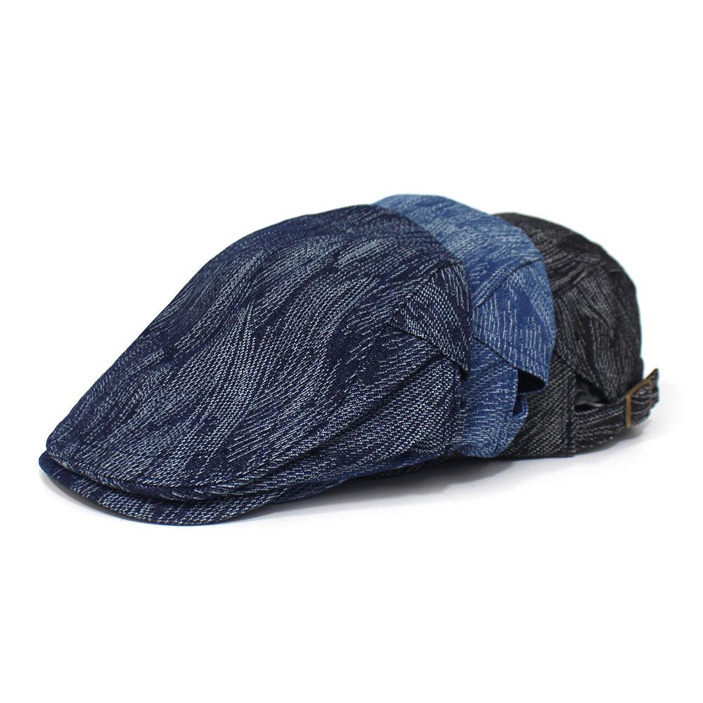 Fashion Cotton Jacquard Denim Beret British Vintage Versatile Forward-Facing Cap Striped Duckbill Cap Men's Trendy