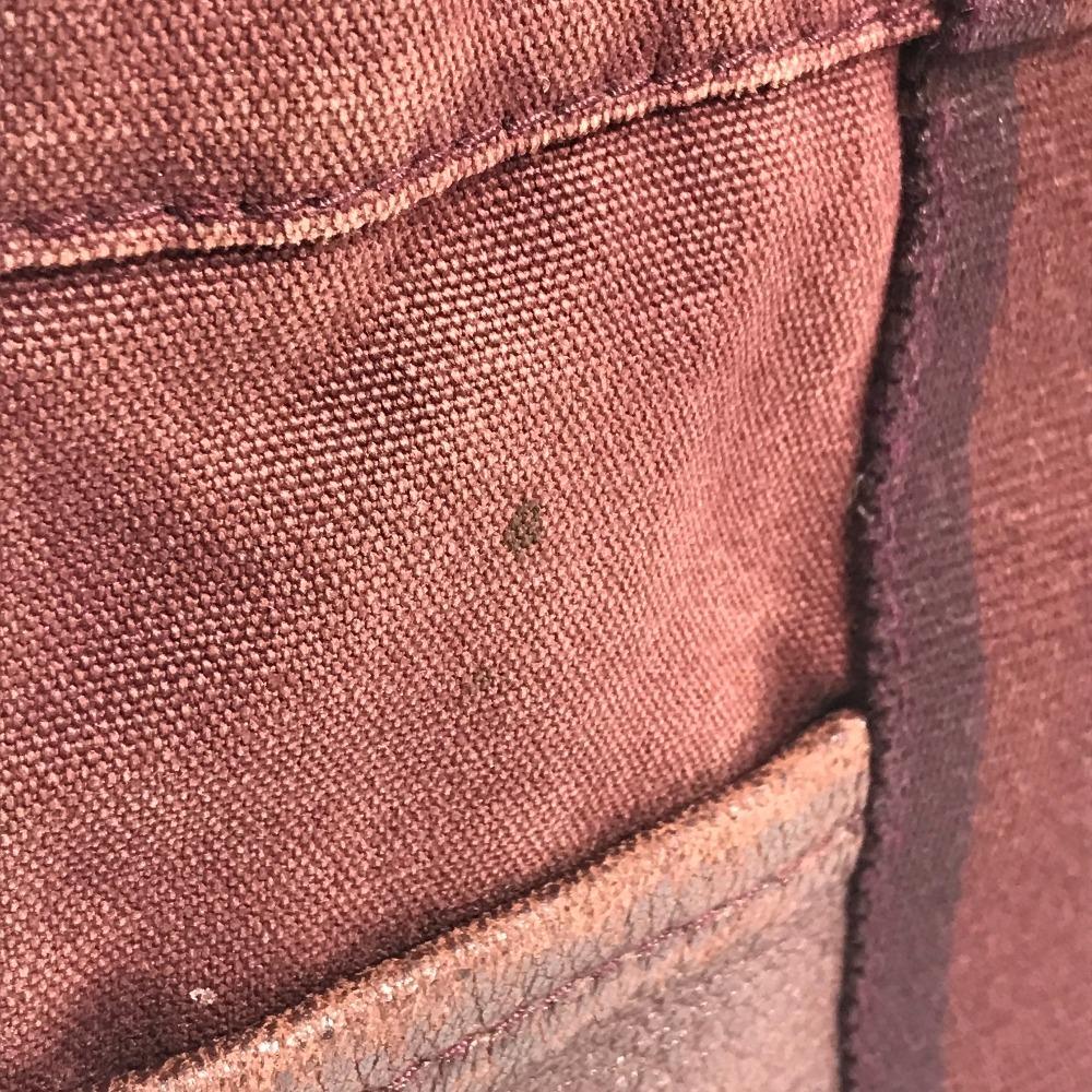 HERMES Half Leather Fourre ToutPM Tote Bag Hand Bag Leather/Canvas wine-red