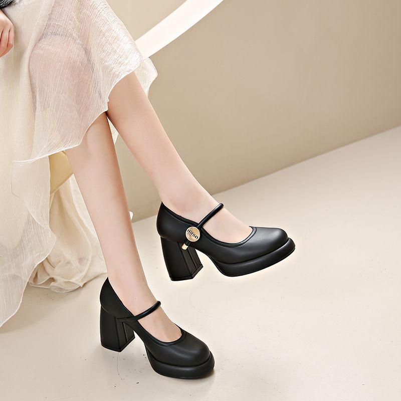 The new French Marie Jane women's shoes in 2025 are simple and atmospheric, full of gentleness, small people, thick high heels, and are versatile